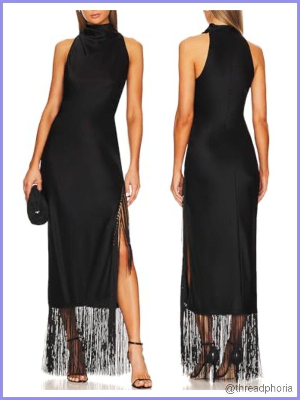 Vintage Gatsby Maxi Dress Halter Backless Tassel Fringe Bodycon Slit